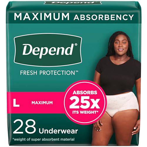 Depend Fresh Protection Adult Incontinence Underwear for Women (Formerly Depend Fit-Flex), Disposable, Maximum, Large, Blush, 28 Count