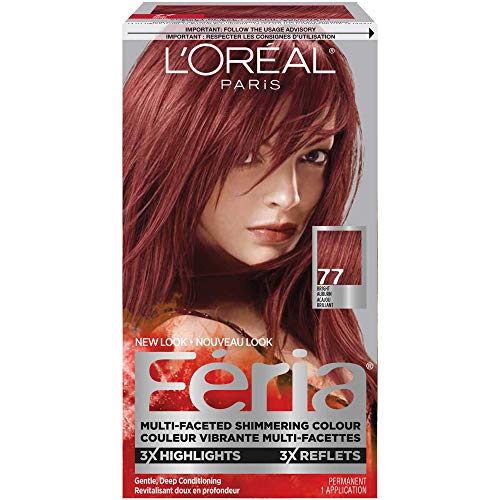 L'Oreal Paris Feria Multi-Faceted Shimmering Permanent Hair Color, 77 bright auburn, Hair Dye with Conditioning Oils, Pack of 1