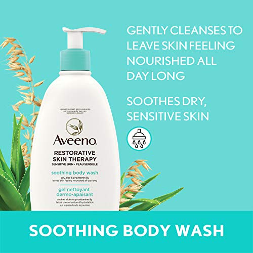 Aveeno Restorative Skin Therapy Soothing Body Wash - Vitamin B5, Aloe, Oat - Dry Skin Cleanser - Fragrance Free, 532mL