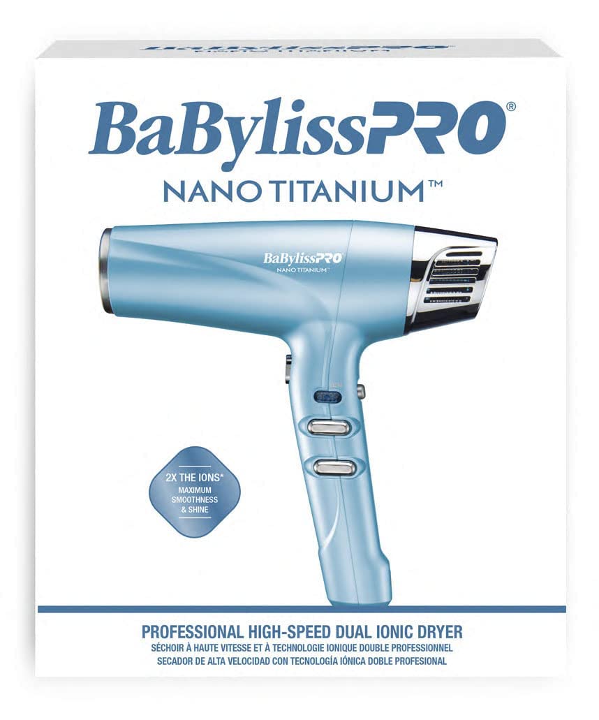 BaBylissPRO Nano Titanium Hairdryer, Dual Ionic High-Speed Hairdryer, 1700 Watts