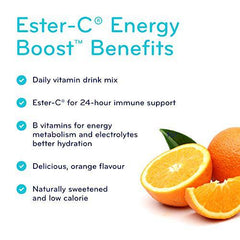 SISU Ester-C Energy Boost, Orange - 30 Packets - Vitamin C Drink Mix with Bioflavonoids - Antioxidant & Immune System Support - Vegan, Non-GMO, Gluten & Dairy Free - 30 Servings