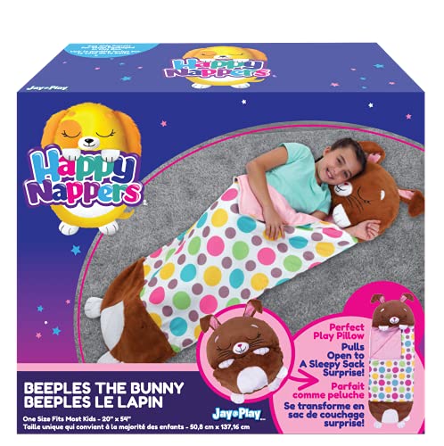 Happy Nappers Pillow & Sleepy Sack - Comfy, Cozy, Compact, Super Soft, Warm, All Season, Sleeping Bag with Pillow - Medium 54” x 20” - Beeples The Brown Bunny