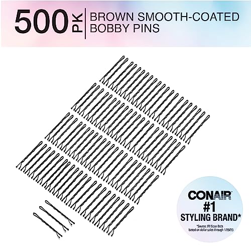 Conair Bobby Pins In Tub, Brown, 500 Pack