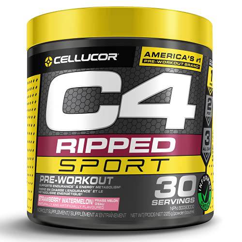 C4 Ripped Sport Pre Workout Powder Strawberry Watermelon, Informed-Choice Certified, Preworkout Energy Supplement for Men & Women, 225 g (Pack of 1)