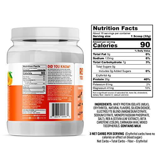 Protein2o 20g Whey Protein Isolate Powder Tub, Orange Mango, 16 Servings