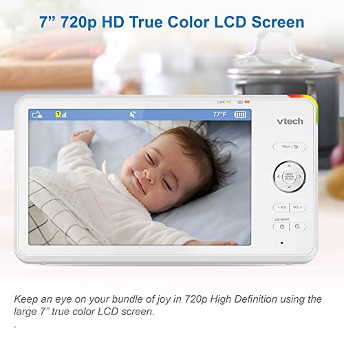 VTech 2 Camera 1080p Smart WiFi Remote Access 360 Degree Pan & Tilt Video Baby Monitor with 7” High Definition 720p Display, Night Light, RM7766-2HD