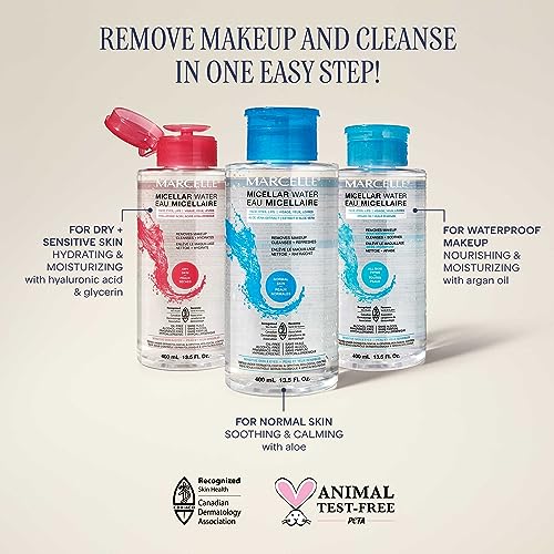 Marcelle Micellar Water, for Waterproof Makeup, All Skin Types, with Argan Oil, Cleanses, Removes Makeup and Tones, Hypoallergenic, Alcohol-Free, Fragrance-Free, Cruelty-Free, 400 mL