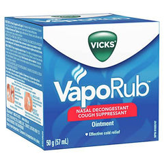 Vicks VapoRub Nasal Decongestant, Cough Suppressant, Relief from Cold, Aches, & Pains, Chest Rub Ointment, Original scent, 50 g/57 mL