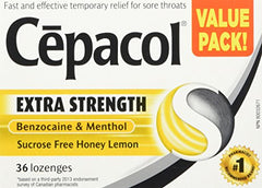 Cēpacol Extra Strength, Sucrose Free, Honey Lemon, Sore Throat lozenges, Value Pack, 36 count