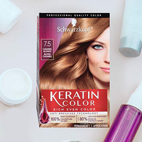 Schwarzkopf Keratin Color Permanent Hair Color Cream, 7.5 Caramel Blonde, 1 Count