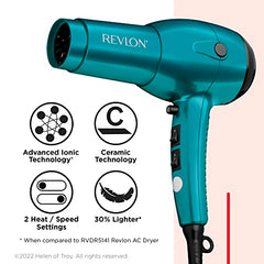 Revlon RV544FBLF Advanced Ionic Technology™ Hair Dryer with Diffuser, Powerful, Hair Dryer with Concentrator, Quick Dry, Lightweight, 2 Heat/ Speed Settings, Less Frizz, Shiny and Smooth Hair, Blue