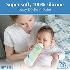 Dr. Brown's Natural Flow Level 3 Narrow Baby Bottle Silicone Nipple, Medium-Fast Flow, 6m+, 100% Silicone Bottle Nipple, clear, 6 Count (Pack of 1)