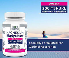 Orthomolecular Essentials - Magnesium Bisglycinate Complex 200mg, 130 Veggie Caps - Elemental Magnesium for Sleep and Anxiety - Bone Health and Muscle Cramp Relief - Calm Magnesium Complex Supplement