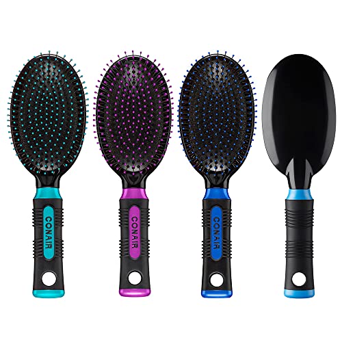 Conair Pro Hair Brush with Wire Bristle, Cushion Base, Colors May Vary, Black with Assorted Accents