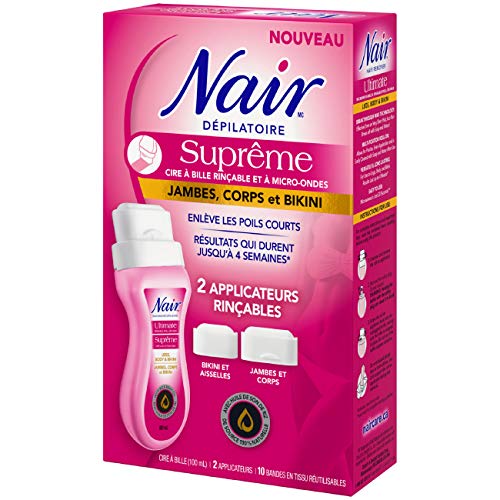 Nair Ultimate Roll-On Wax, Microwavable and Rinsable, For Legs, Body and Bikini, made with Rice Bran Oil, 100ml + 2 Applicators