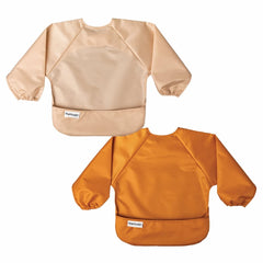 Tiny Twinkle Unisex Baby Full Sleeve 2 Pack Feeding Bibs, Sand Cinnamon, 2-4 Years US