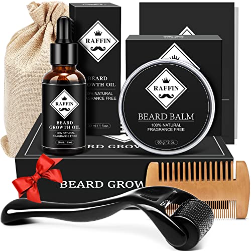Beard Growth Kit - Derma Roller for Beard Growth, Beard Kit with Beard Roller, Beard Growth Oil, Beard Balm, Beard Comb, Patchy Beard Growth - Gifts forMen Dad Husband Boyfriend Brother