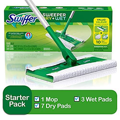 Swiffer Sweeper 2-in-1, Dry and Wet Multi Surface Floor Cleaner, Sweeping and Mopping Starter Kit - Zecoya