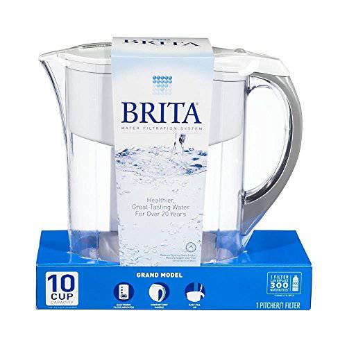 Brita® Large 10 Cup Water Filter Pitcher with 1 Standard Filter, BPA Free, Grand, White - Zecoya