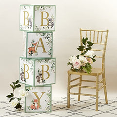 Kate Aspen Block Box (Set of 4) Woodland Baby, One Size, Shower Advice Card & Game (Set of 50), 28593NA