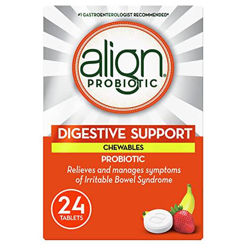 Align Probiotic Digestive Support Chewables, IBS Symptom Relief such as Gas, Abdominal Discomfort, Bloating, #1 Doctor Recommended Probiotic Brand*, Contributes to a Natural Healthy Intestinal Flora, Strawberry Banana Flavoured, 24 Count