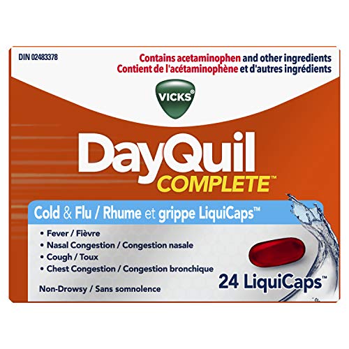 Vicks DayQuil Complete Cold and Flu Medicine, Cough Suppressant, Nasal Decongestant, Fever Reducer, Non-Drowsy Formula, 24 Liquid Capsules
