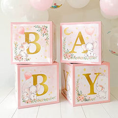 Kate Aspen Elephant, Pink Boxes with Letters for Baby Shower Decoration Little Peanut, One Size