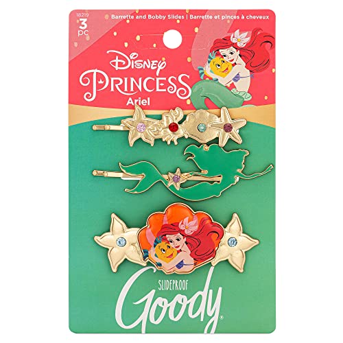 GOODY Bobby Pin and Barrette Set - Disney Princess, Ariel - Slideproof Rhinestone Bobbies - Hair Accessories for Men, Women, Boys & Girls - Style With Ease & Keep Your Hair Secured - All Hair Types