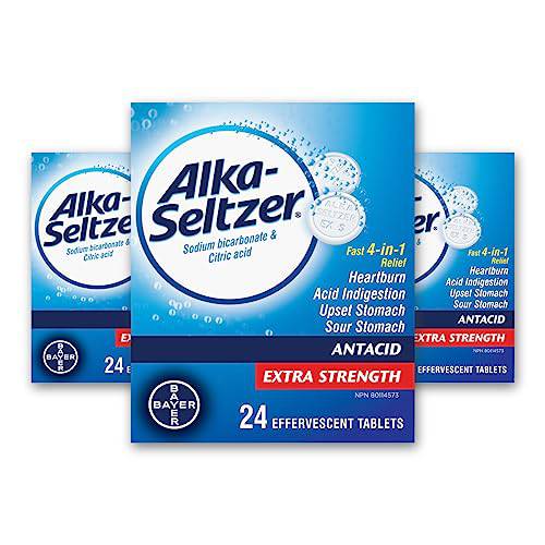 Alka-Seltzer Antacid Heartburn Relief Effervescent Tablets - Extra Strength Antacid Tablets For Heartburn And Upset Stomach Relief, Contains Sodium Bicarbonate And Citric Acid, 3x24 Tablets (72)