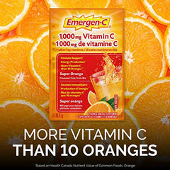 Emergen-C 1000mg Vitamin C Powder Supplement, Drink Mix with Electroyltes, Immune System Booster, Super Orange, 30 Packets