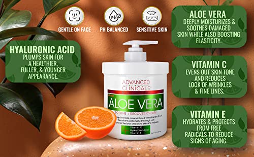 Advanced Clinicals Aloe Vera + Vitamin C + Hyaluronic Acid Face & Body Cream Moisturizing Skin Care Lotion, Skincare Moisturizer For Dry Skin, Age Spots, Blotchy Skin, & Sun Damaged Skin, Large 16 Oz