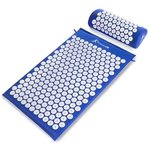 ProSource Acupressure Mat and Pillow Set for Back/Neck Pain Relief and Muscle Relaxation, Blue