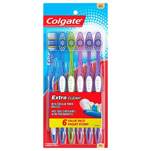 Colgate Extra Clean Toothbrush, Soft Toothbrush for Adults, 6 Count (Pack of 1)