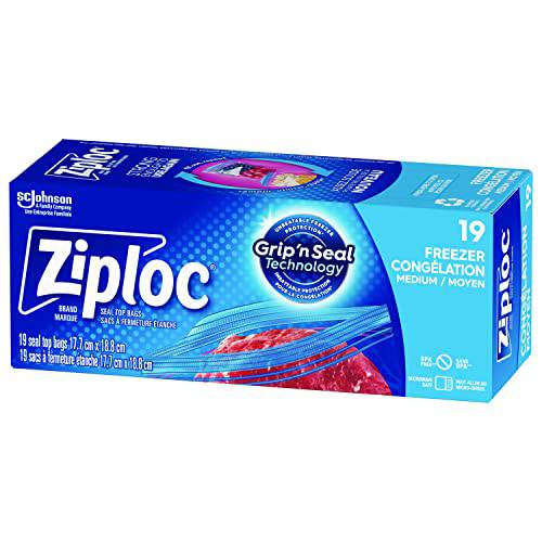 Ziploc Medium Food Storage Freezer Bags, Grip 'n Seal Technology for Easier Grip, Open, and Close, 19 Count - Zecoya