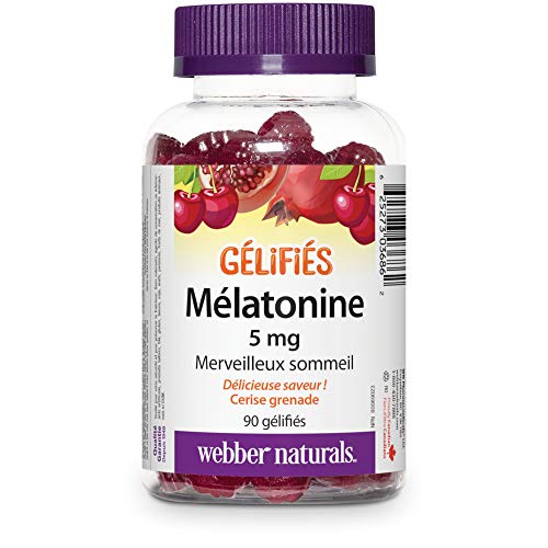 Webber Naturals Melatonin 5 mg Extra Strength Gummy, 90 Gummies, Cherry Pomegranate Flavour, For Sleep Support, Vegan