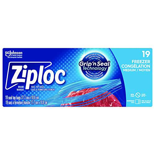 Ziploc Medium Food Storage Freezer Bags, Grip 'n Seal Technology for Easier Grip, Open, and Close, 19 Count - Zecoya