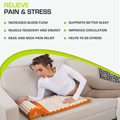 ProSource Acupressure Mat and Pillow Set for Back/Neck Pain Relief and Muscle Relaxation, Orange