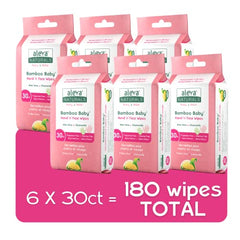 Aleva Naturals Bamboo Baby Hand and Face Wipes - Natural and Organic Ingredients, Cleans and Moisturizes, Extra Strong, and Ultra Soft - Economy Pack- 30ct X 6= 180 Count, Unbleached