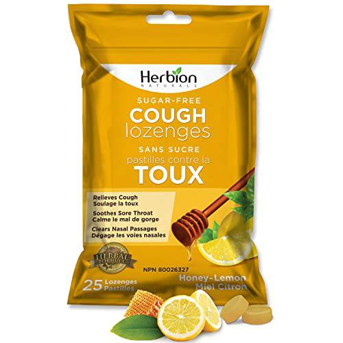 Herbion Naturals Sugar-Free Cough Lozenges with Natural Honey-Lemon Flavour – 25 Count – Quick Relief from Cough, Sore Throat & Nasal Congestion – With Medicinal Herbal Extracts - For Adults & Kids 12+