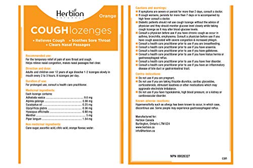 Herbion Naturals Cough Lozenges Orange Flavor | Cough Suppressant | Sore Throat Relief | Pack of 5, 125 Counts