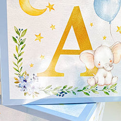 Kate Aspen Baby Boxes with Letters for Blue Elephant Baby Shower, Little Peanut Photo Prop Decoration & Jungle Animal Nursery Decor (Set of 4 Spells Baby)