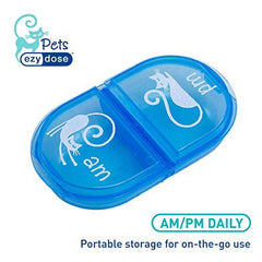 EZY DOSE Pet Pill, Medicine, Vitamin Organizer Box | 2 Times a Day, AM PM for Cat | Travel Sized | Transparent Lids, Blue