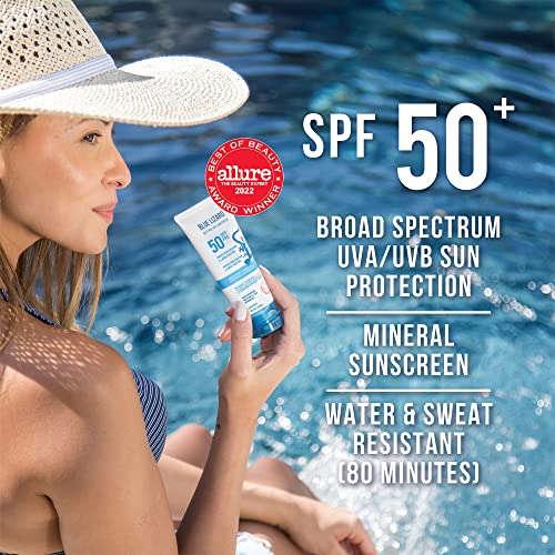 BLUE LIZARD Sensitive Mineral Sunscreen Lotion, SPF 50+, Water Resistant with Smart Cap Technology - 89 ml Tube