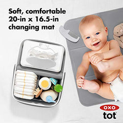 OXO Tot - Diaper Caddy with Changing Mat - Portable for Baby Diaper Changing Anytime, Anywhere - Gray