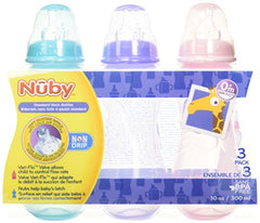Nuby 3 Pack No Spill Bottle 10oz Purple/Teal/Pink