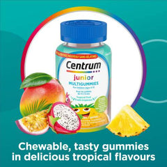 Centrum Junior MultiGummies Tropical Fruit Multivitamin and Multimineral Supplement, Pineapple-Mango, Dragonfruit, and Passionfruit Flavours, 60 count