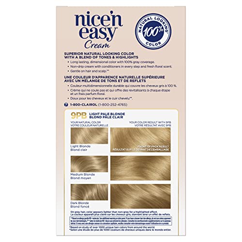 Clairol Nice'n Easy Permanent Hair Dye, 9PB Light Pale Blonde Hair Color, 1 Count