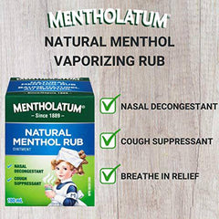 Mentholatum Natural Menthol Rub Ointment, Vapourizing Rub, Cough Suppressant & Nasal Decongestant, 100ml