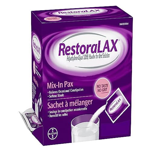 RestoraLAX Powder Stool Softener Laxative - Effective Constipation Relief For Adults, Laxatives For Constipation, Bloating Relief, Gas Relief, Upset Stomach Relief, 72 Single Dose Sachets
