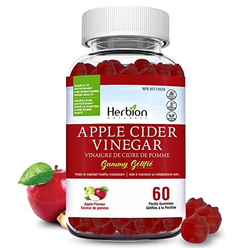 Herbion Naturals Apple Cider Vinegar Gummy with Folic Acid, Pomegranate, Beetroot & vitamin B12, source of Antioxidants to maintain Good Health & Metabolism, 60 Pectin Gummies for Adults, Apple Flavour